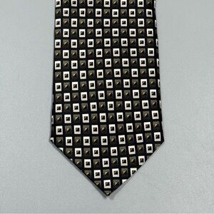 Bergamo New York X-Long Silk Mens Neck Hand Made Tie Geometric Pattern  64" Long
